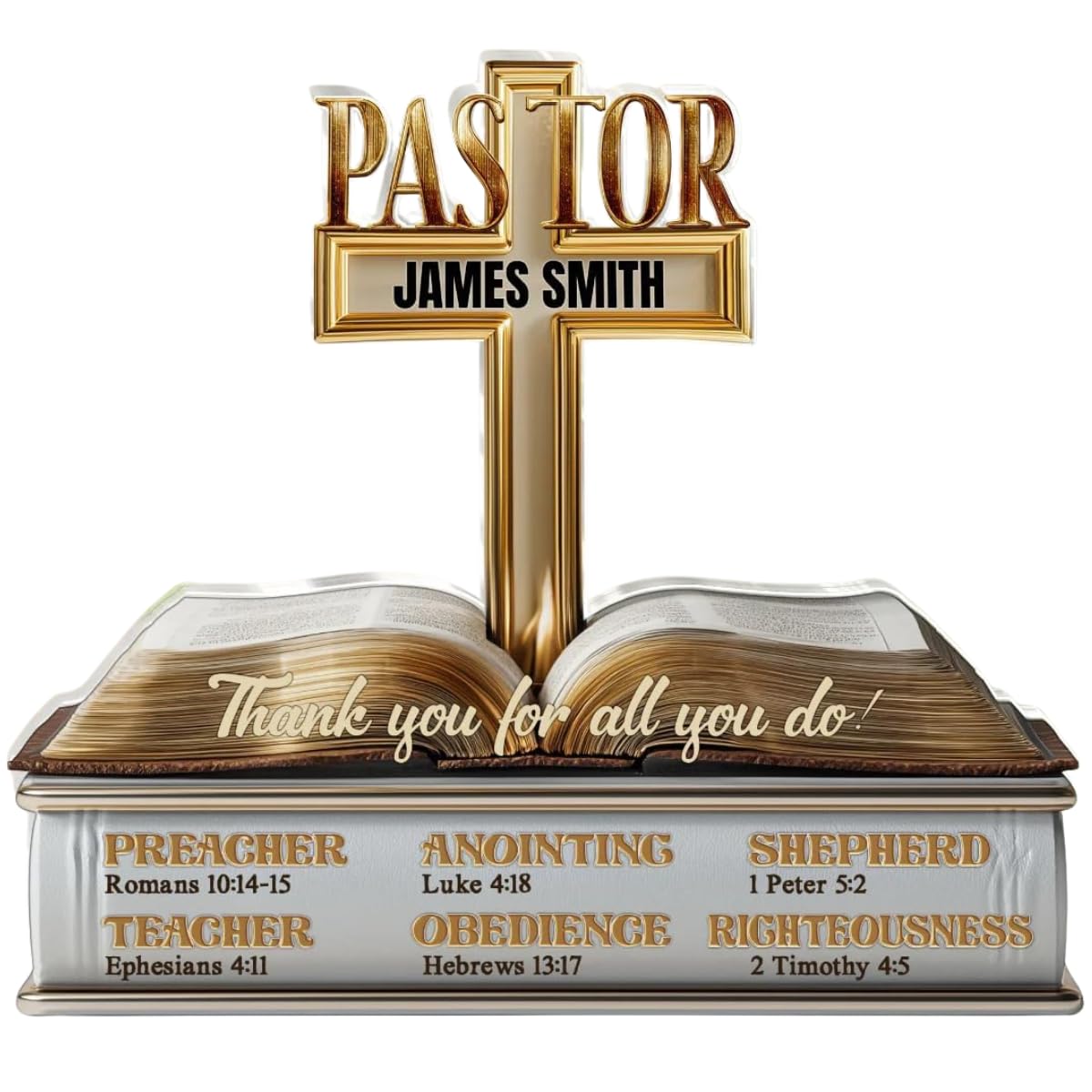 My Preacher Teacher Shepherd acrylic plaque with cross and open Bible for Pastor Appreciation plaque