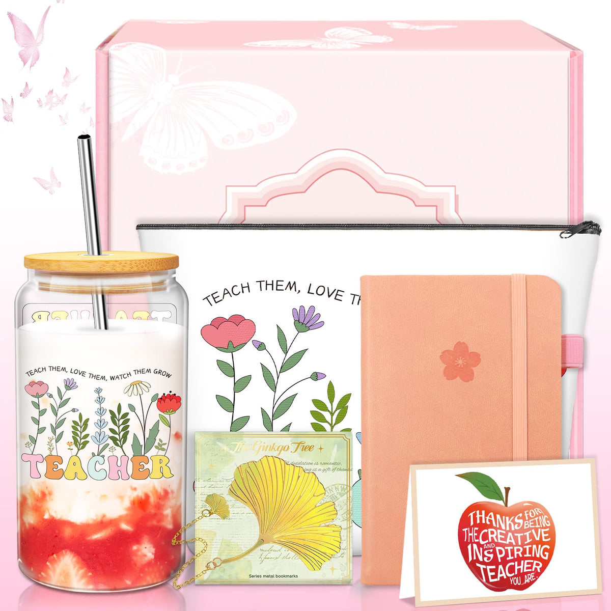 MYKILOS Valentines teacher gifts gift set includes glass cup and notebook
