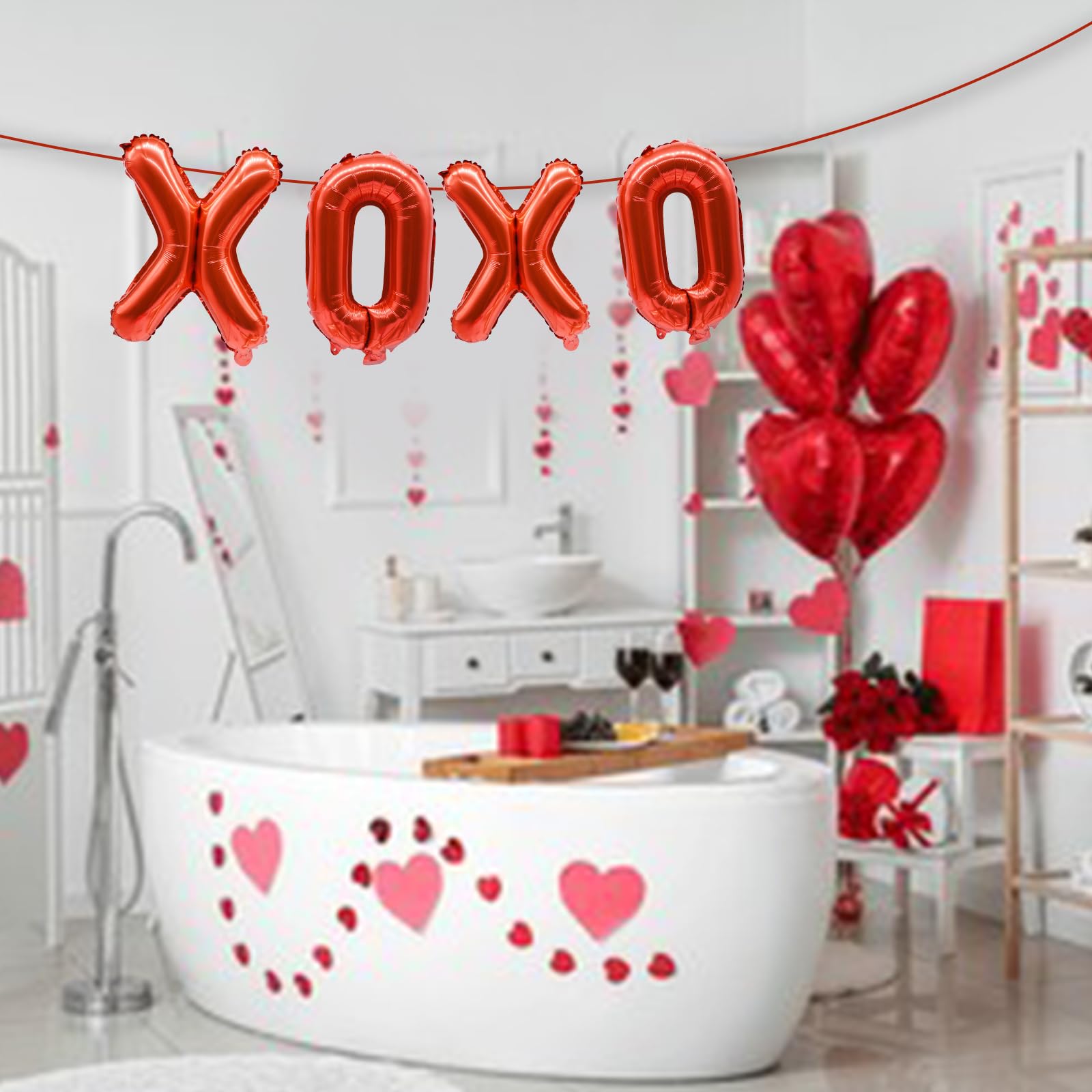Valentines Day photo backdrop props with red balloons