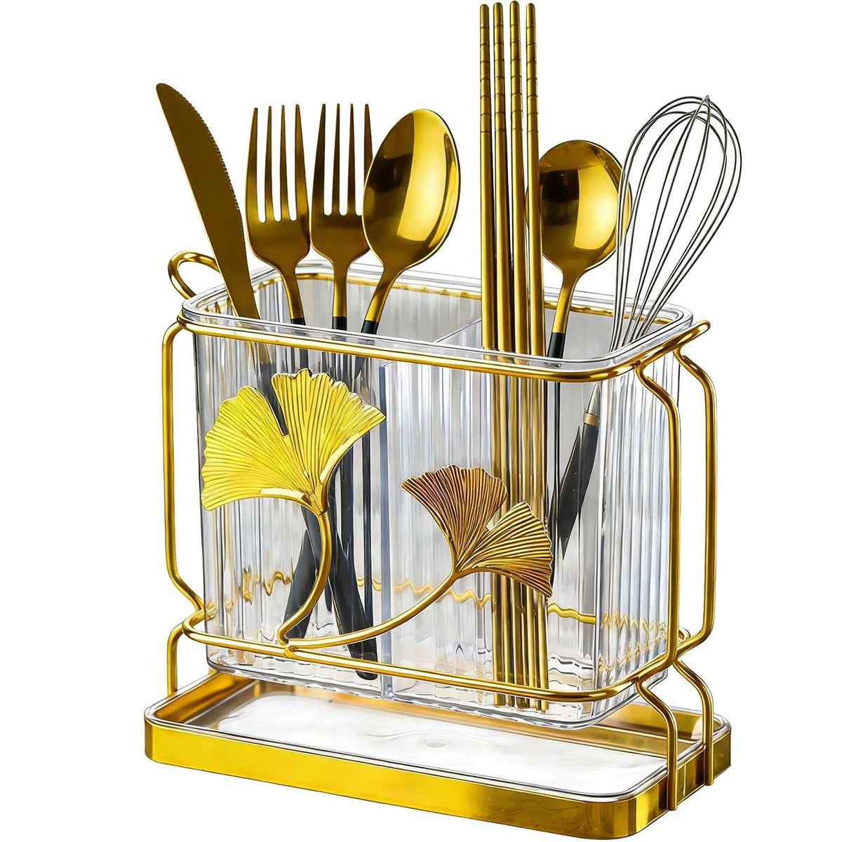 MYLDH Kitchen Utensil Holder two-compartment with drain tray