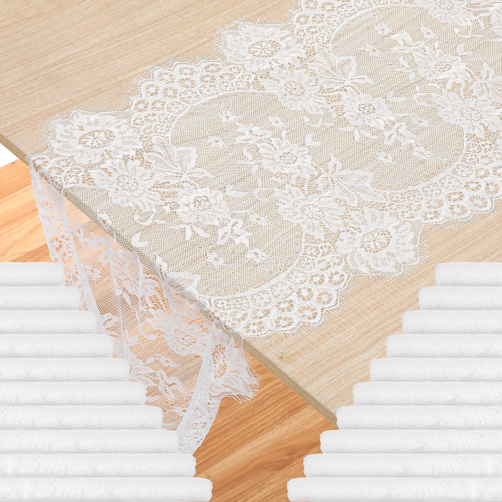 MySHUCE 20Pcs White Lace Table Runners on banquet table