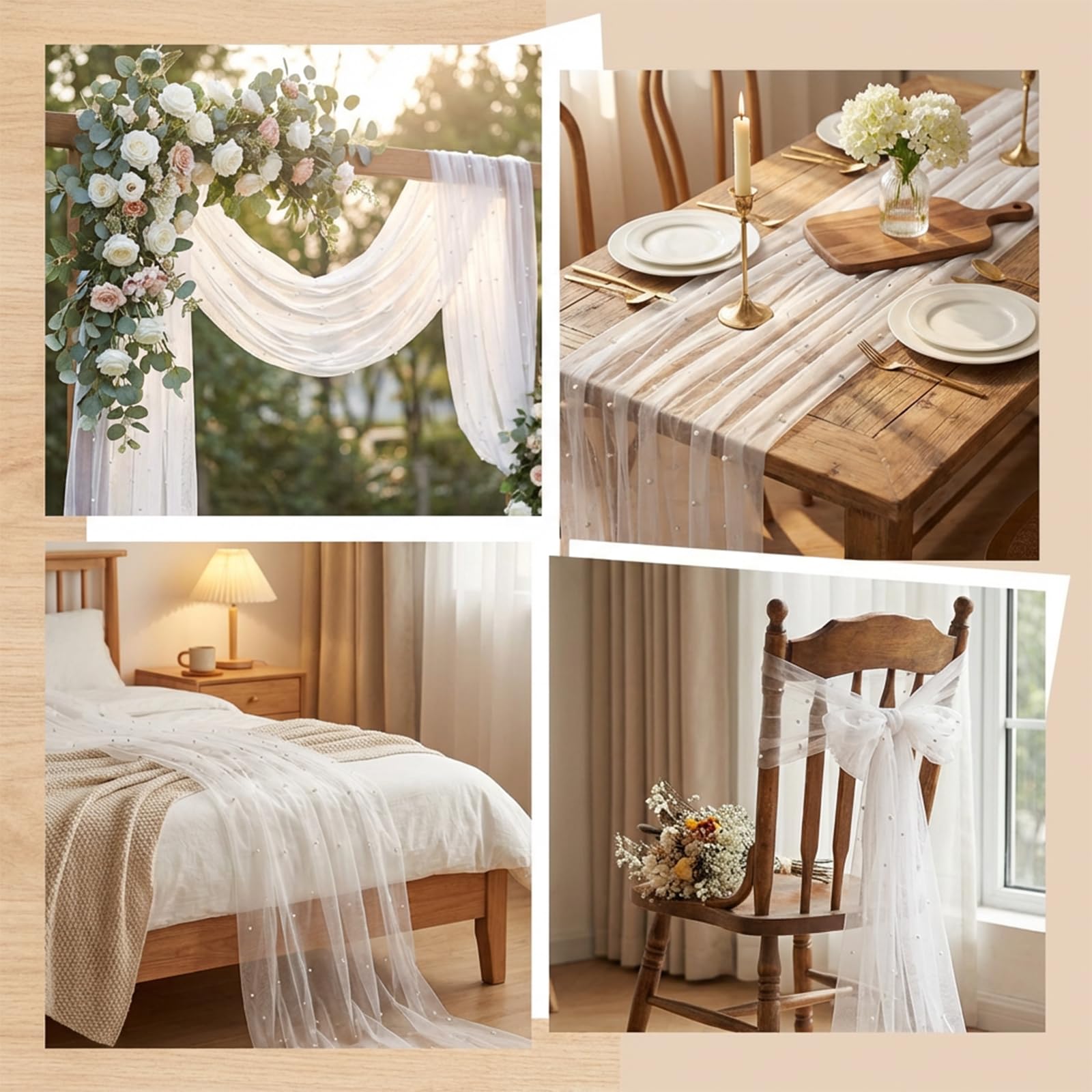 Pearl embellished table runner for decor and events