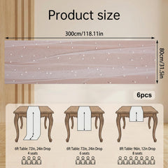 Pearl tulle table runner 80cm x 300cm white