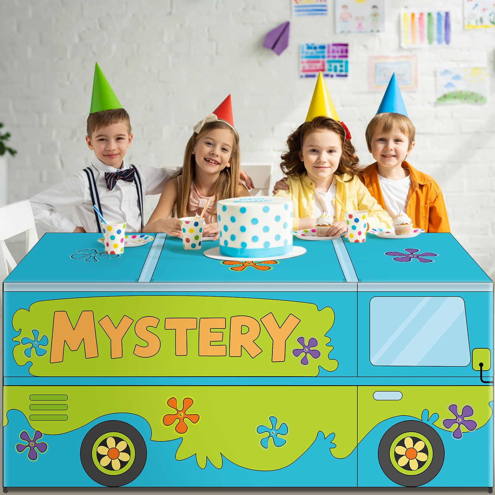 mystery machine bus style tablecloth detail