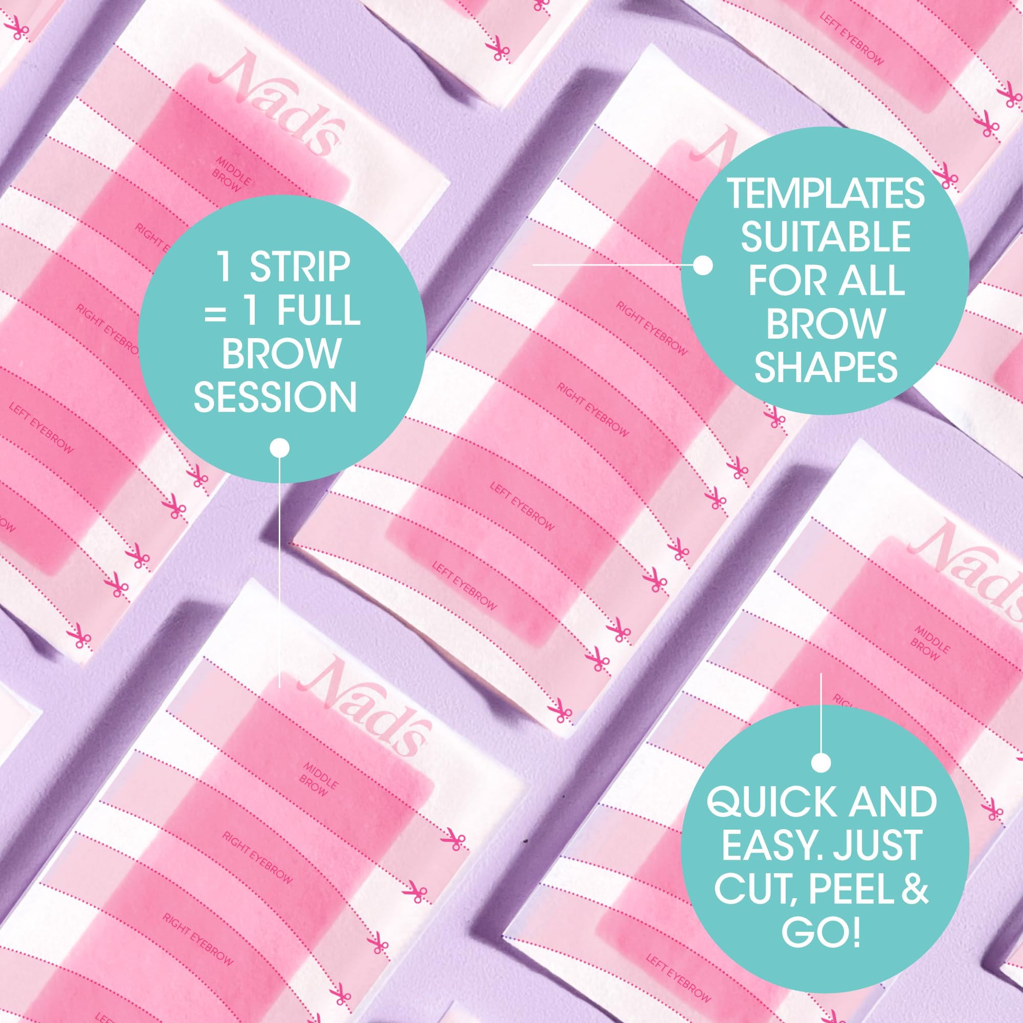 Nad's eyebrow wax strips kit contents with templates
