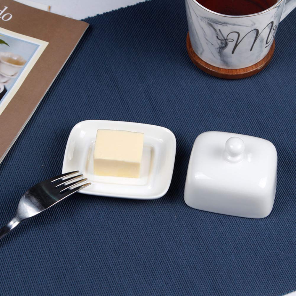 White porcelain domed butter dish with knob lid for serving
