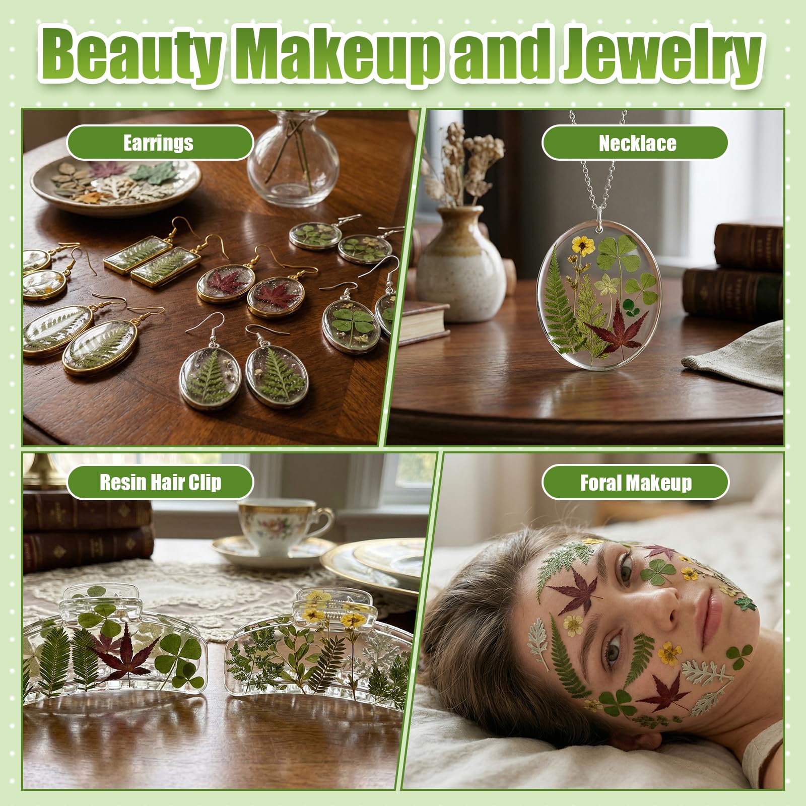 Nail art and jewelry making with pressed leaves and flowers