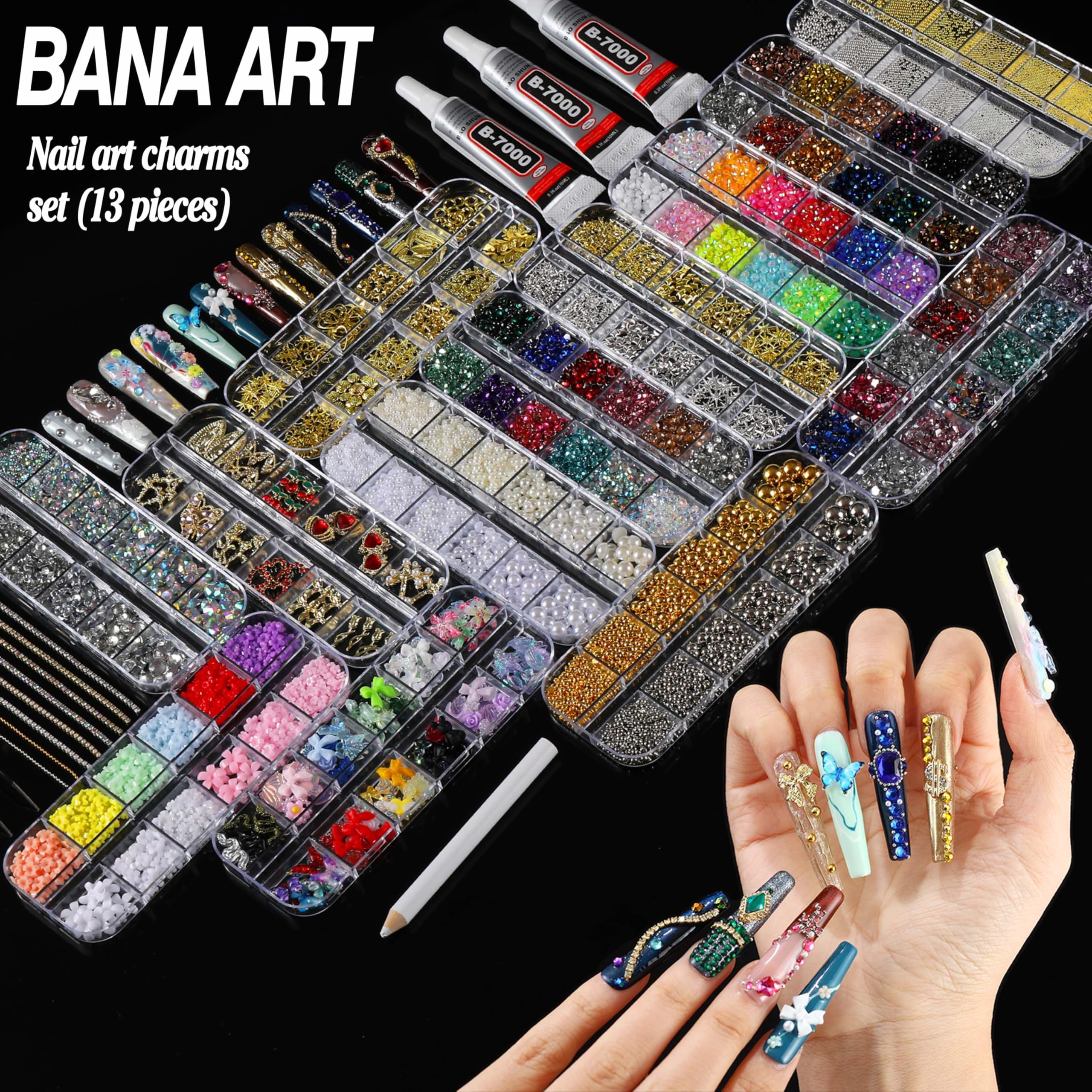 18000+ nail charms and gems organized in boxes