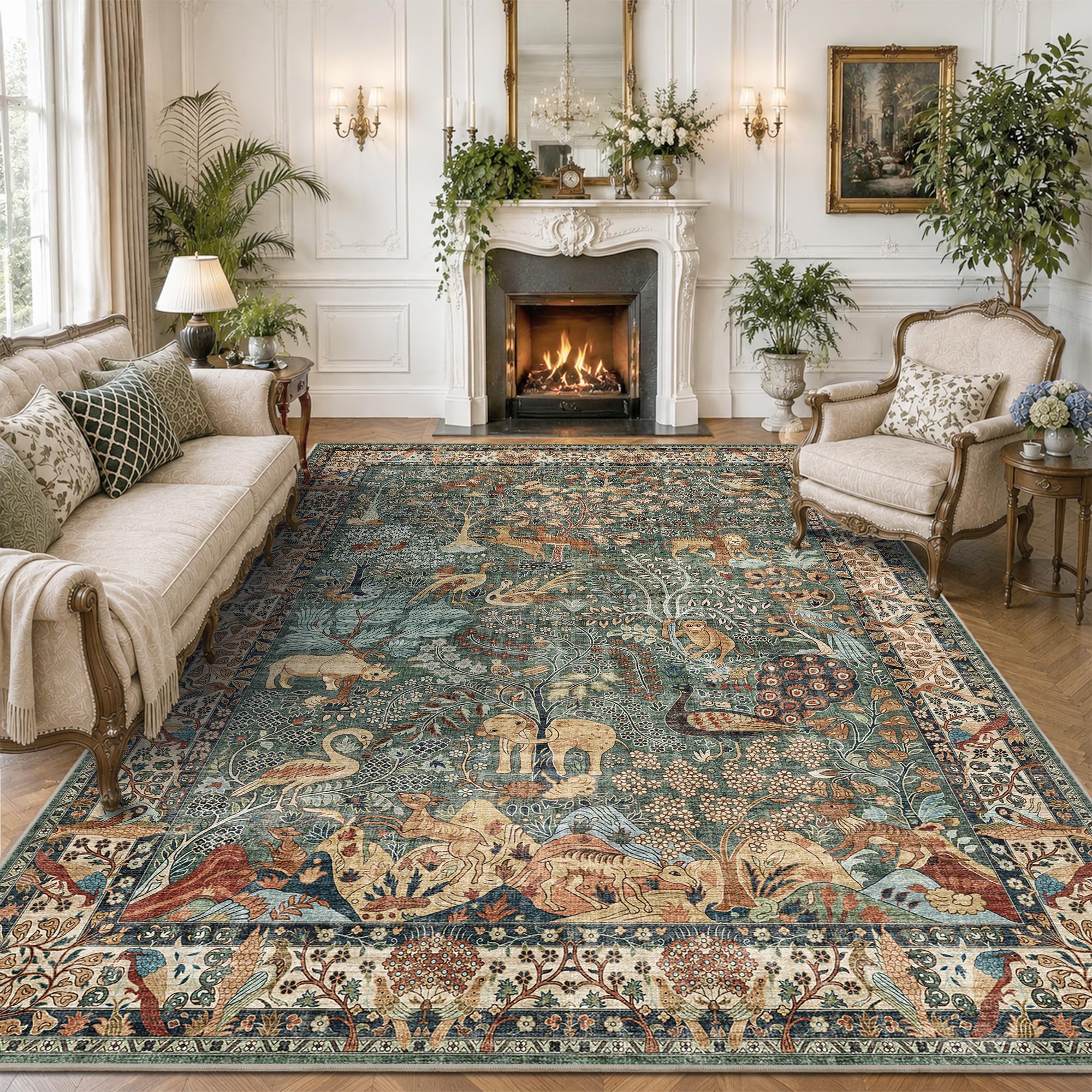NakedCloud 8x10 large area rug with vintage animal floral print