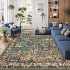 Living room scene featuring NakedCloud animal jungle print rug