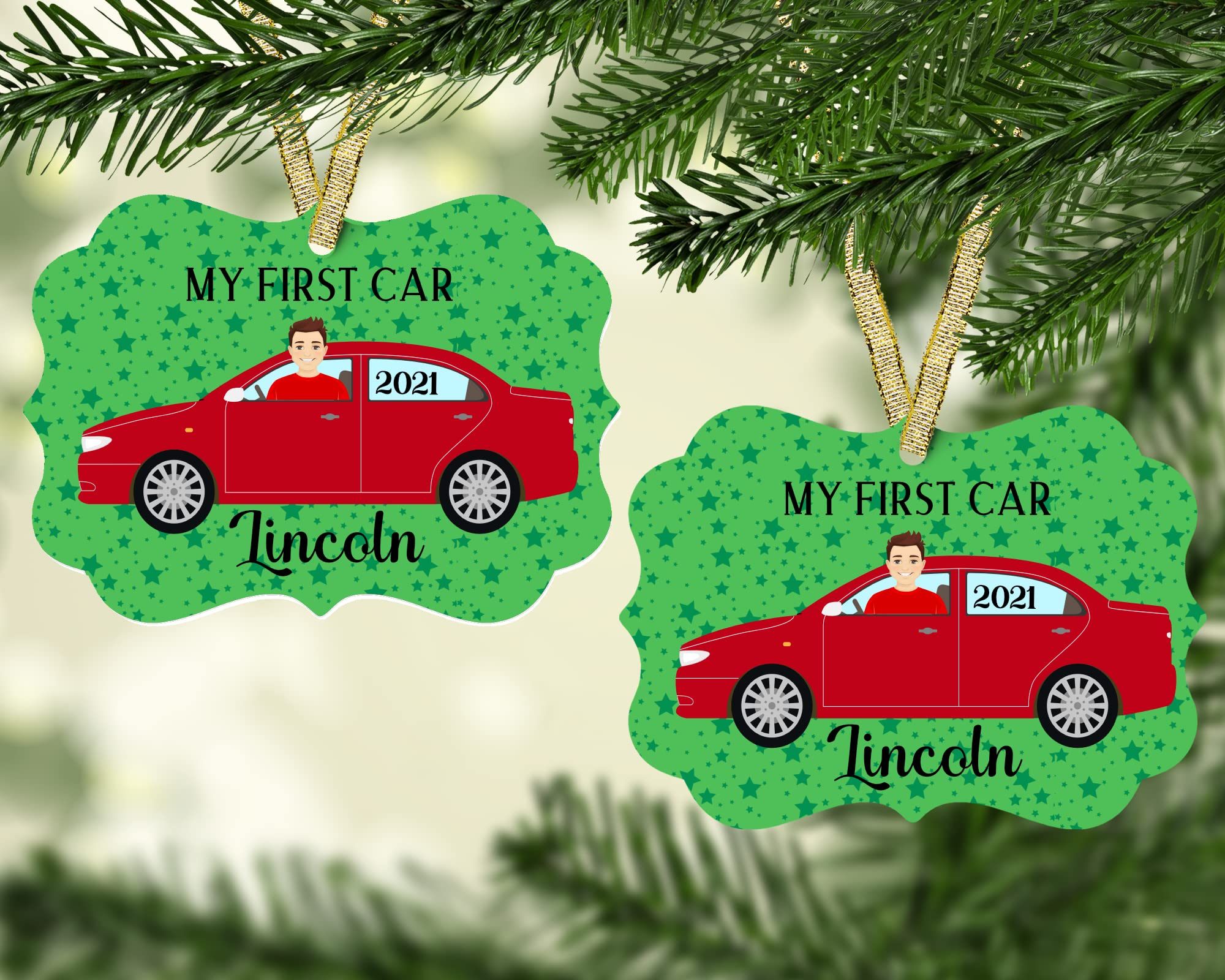 Name and year customization on My First Car Ornament