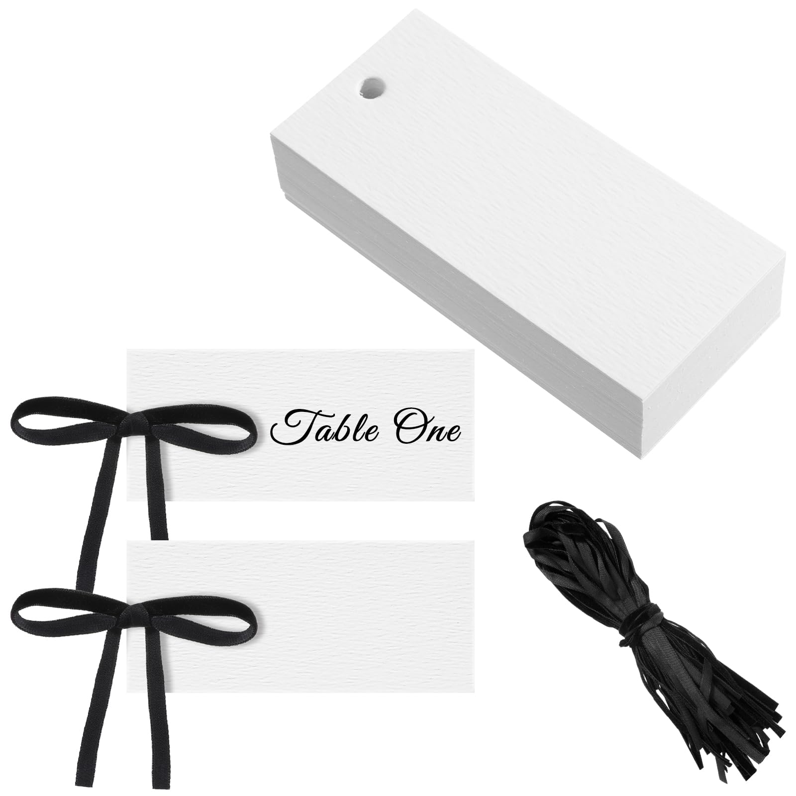 Blank wedding place cards with velvet ribbon for table setting