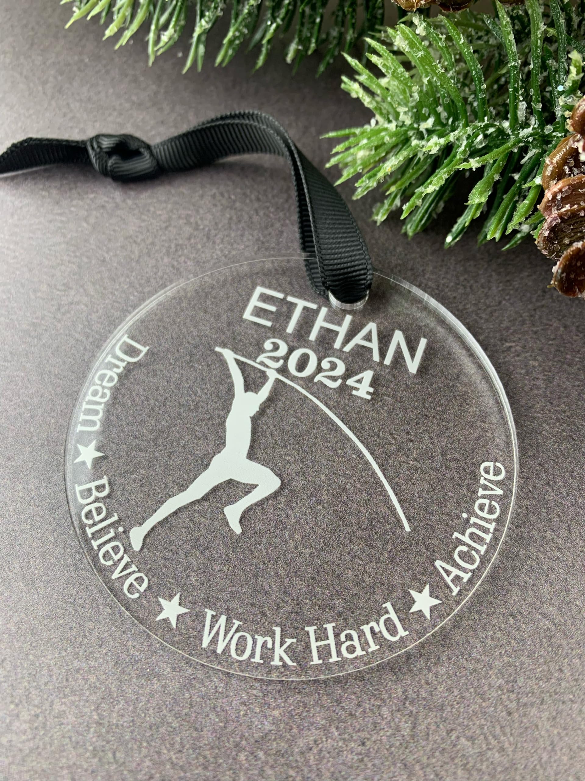 Name year ribbon personalization for pole vault ornament