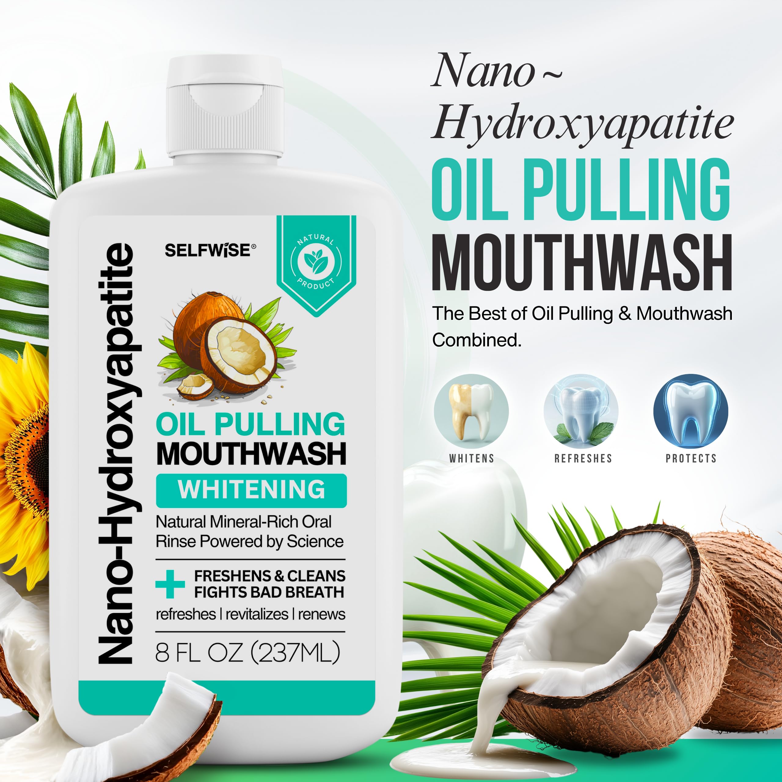 Oil pulling mouthwash for teeth and gums 8oz bottle