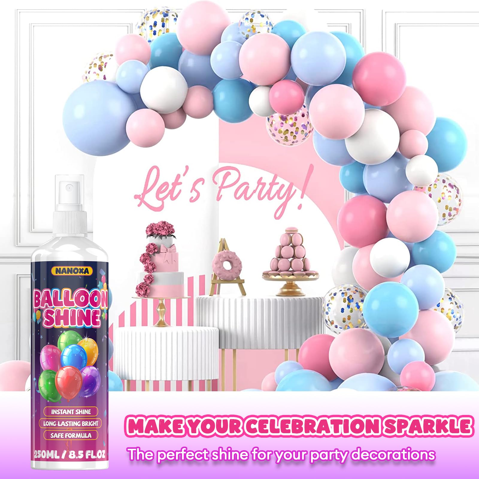 Birthdays weddings and Christmas decor with balloon shine spray