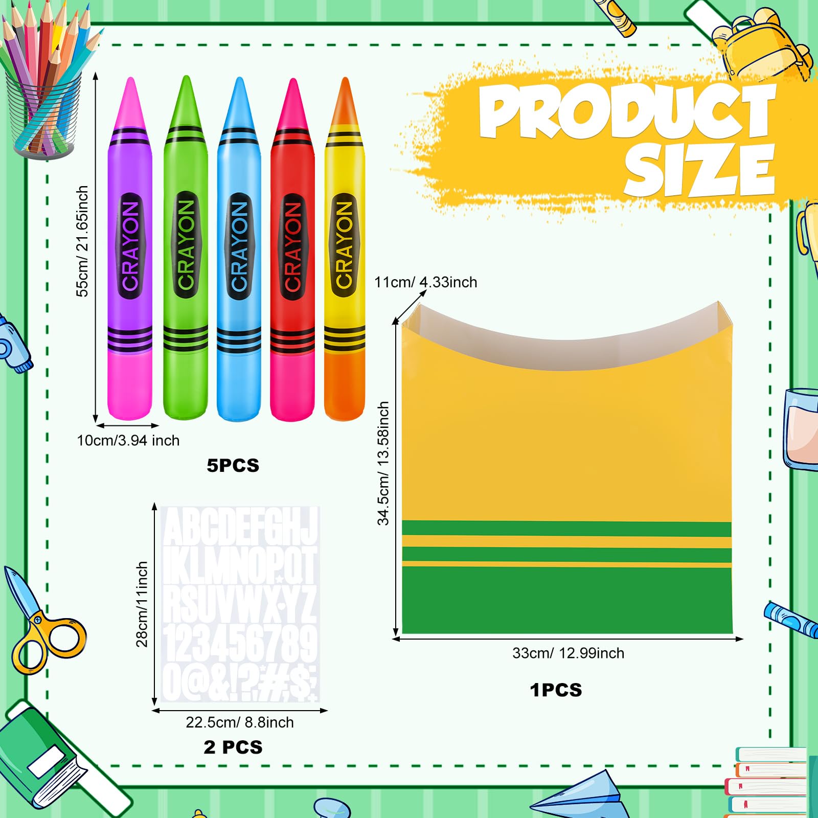 Inflatable crayon balloons five colors green blue orange purple red 21.65×3.94 inches