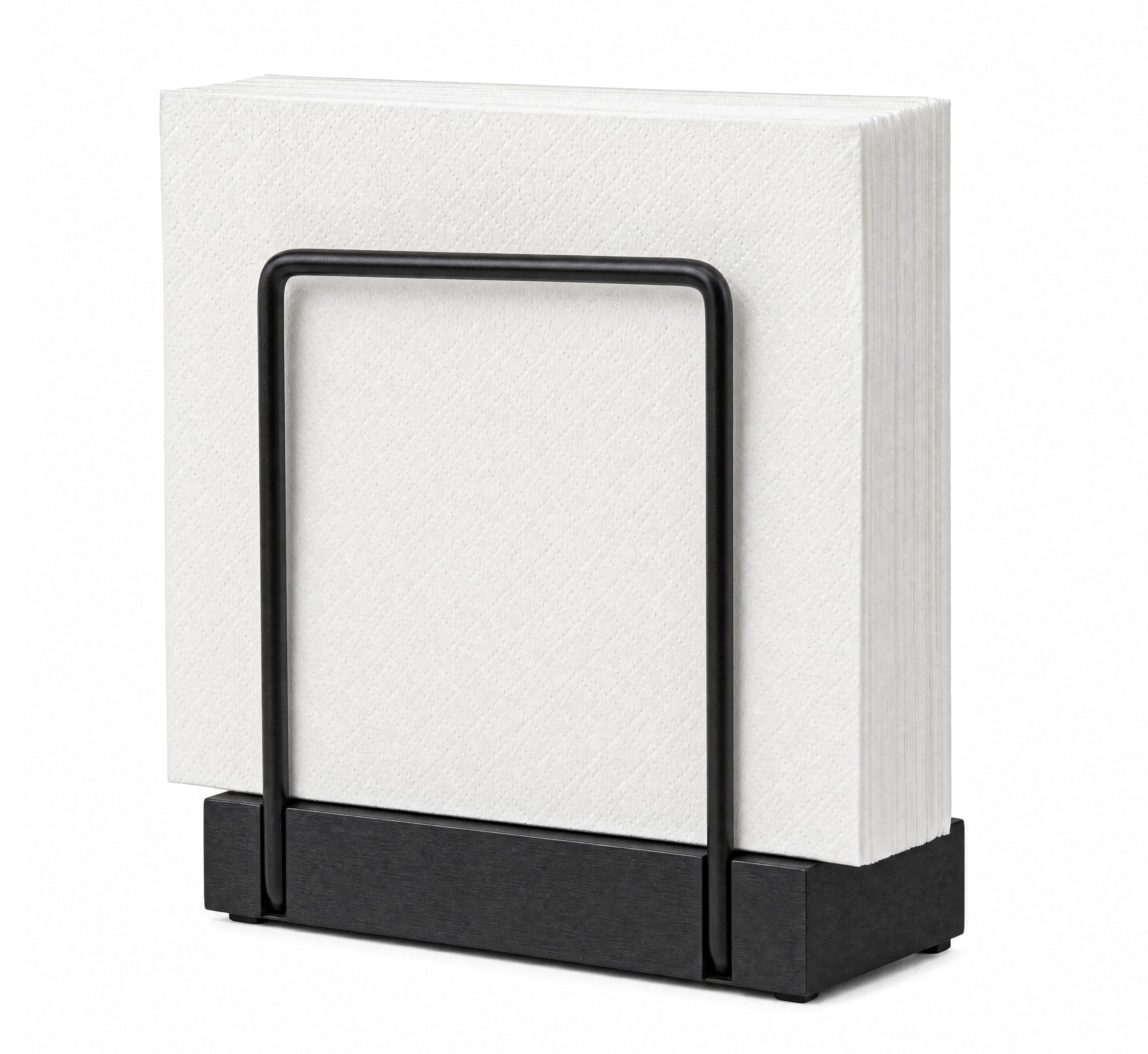 Napkin Holder for Table with black metal frame and bamboo base