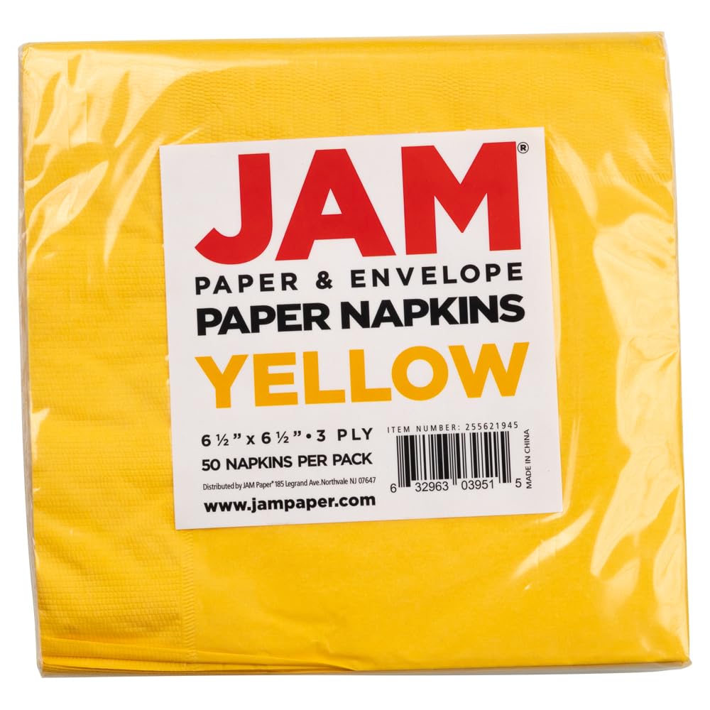 2-ply thick recyclable JAM PAPER napkins in yellow