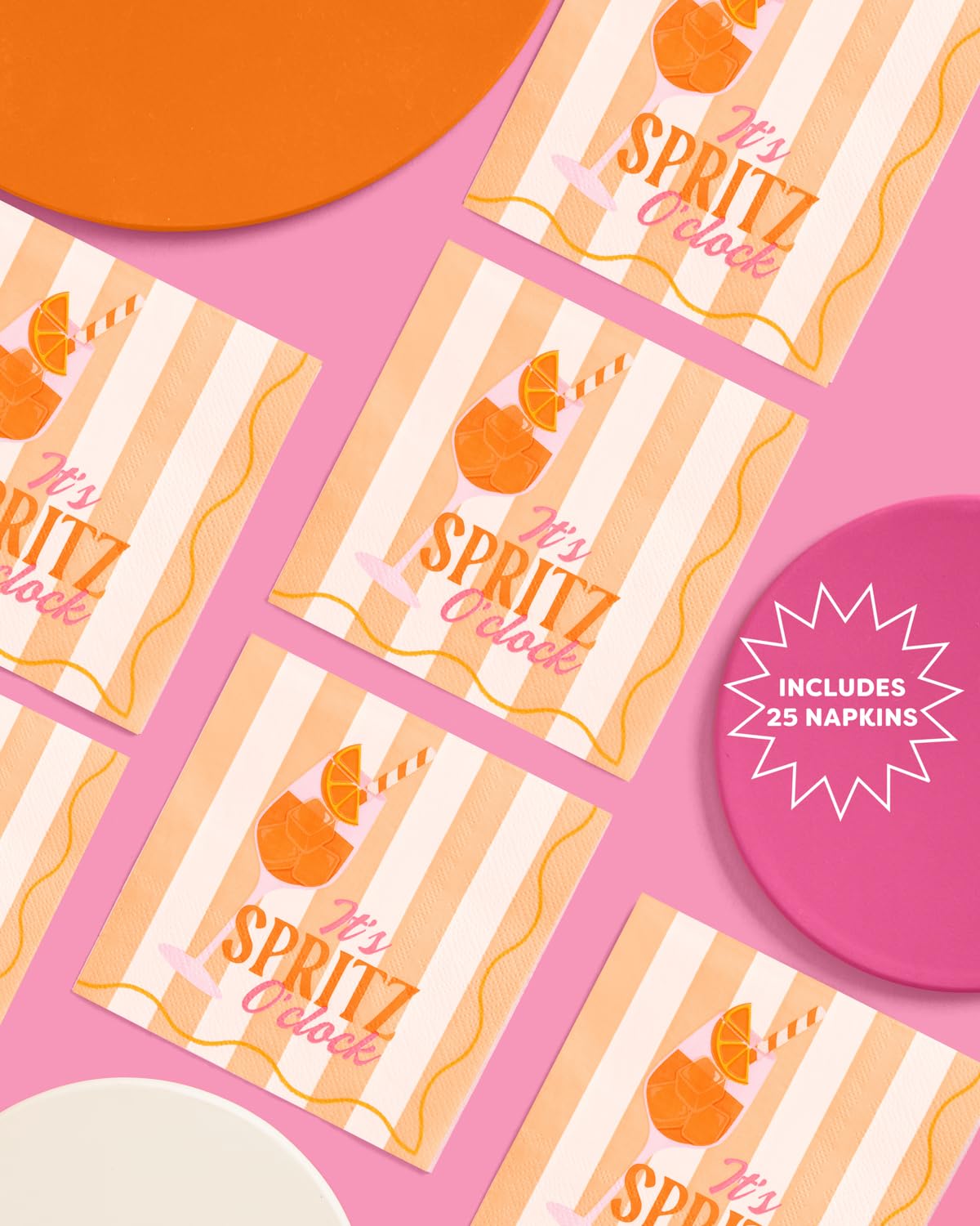 Pink and orange striped 3 ply napkins for cocktails