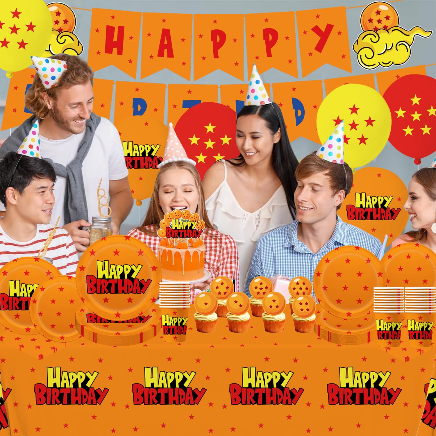 Napkins and cups in dragon birthday decoration set