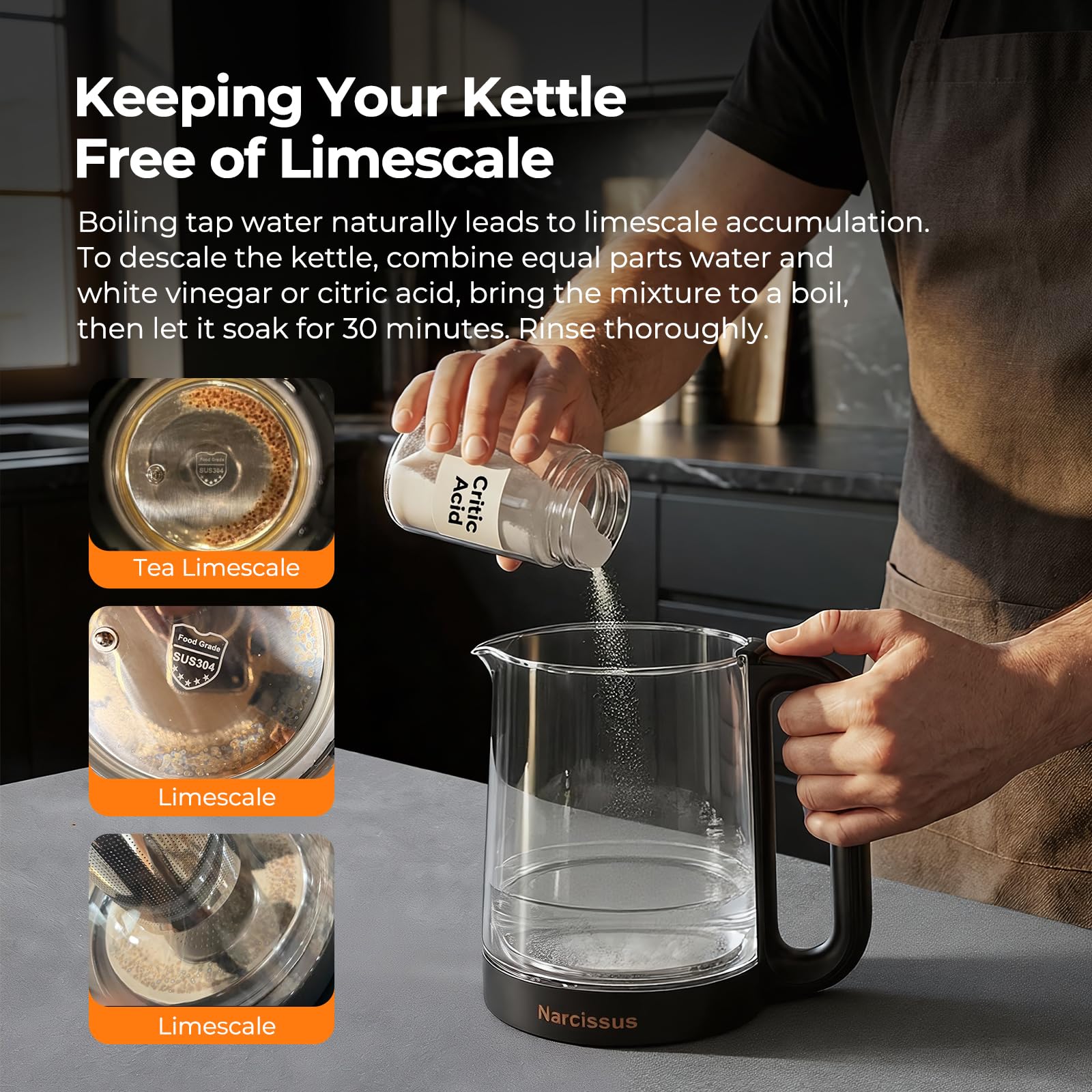 Auto shut-off and boil-dry protection on Narcissus kettle