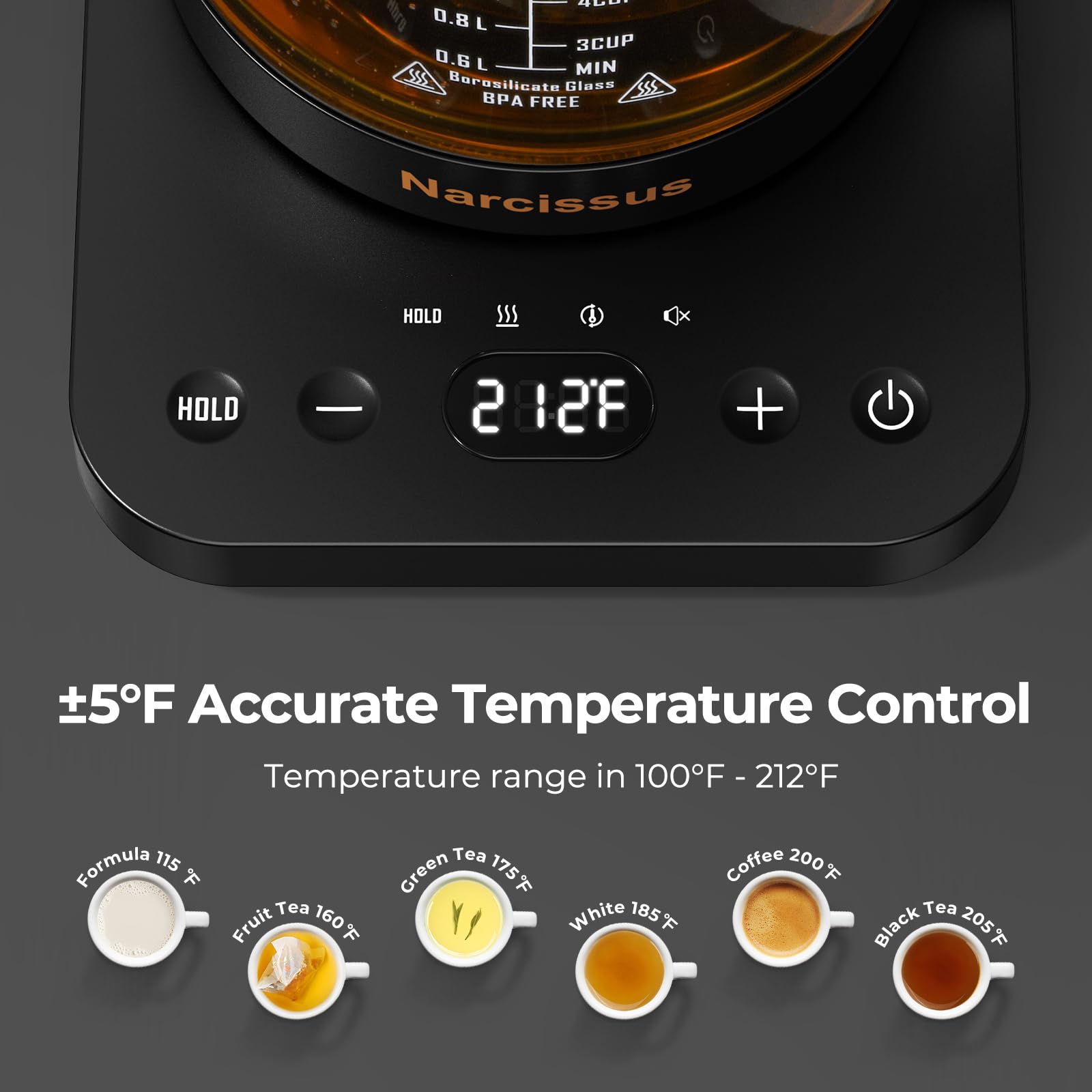 1200W rapid heating for Narcissus electric kettle