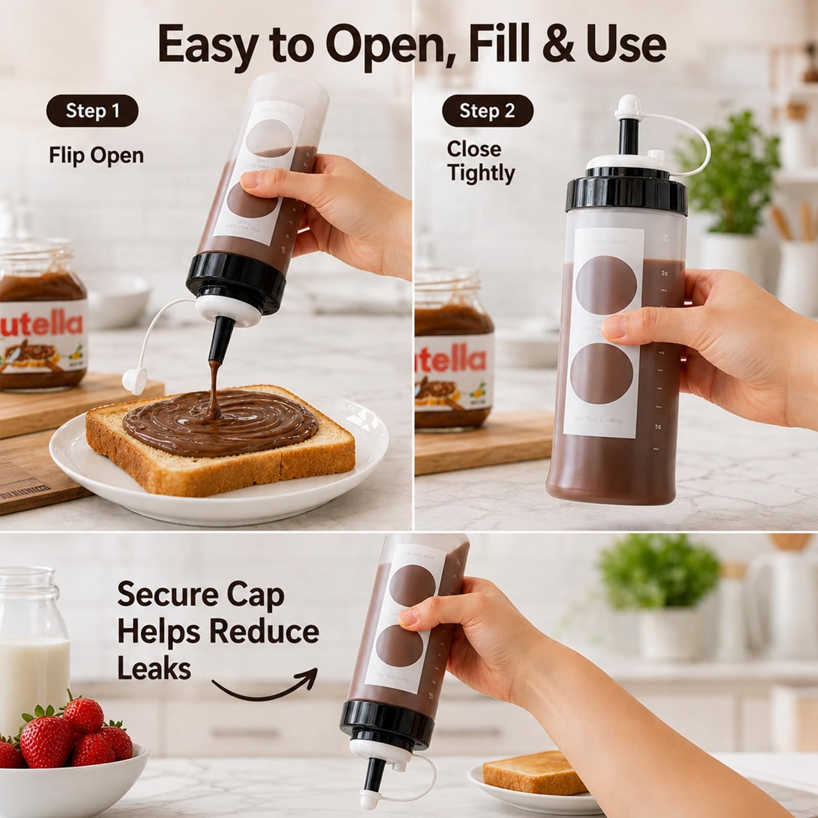 Narrow nozzle for controlled lines of chocolate spread