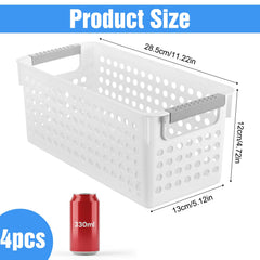 Set of 4 slim storage baskets with handles in white