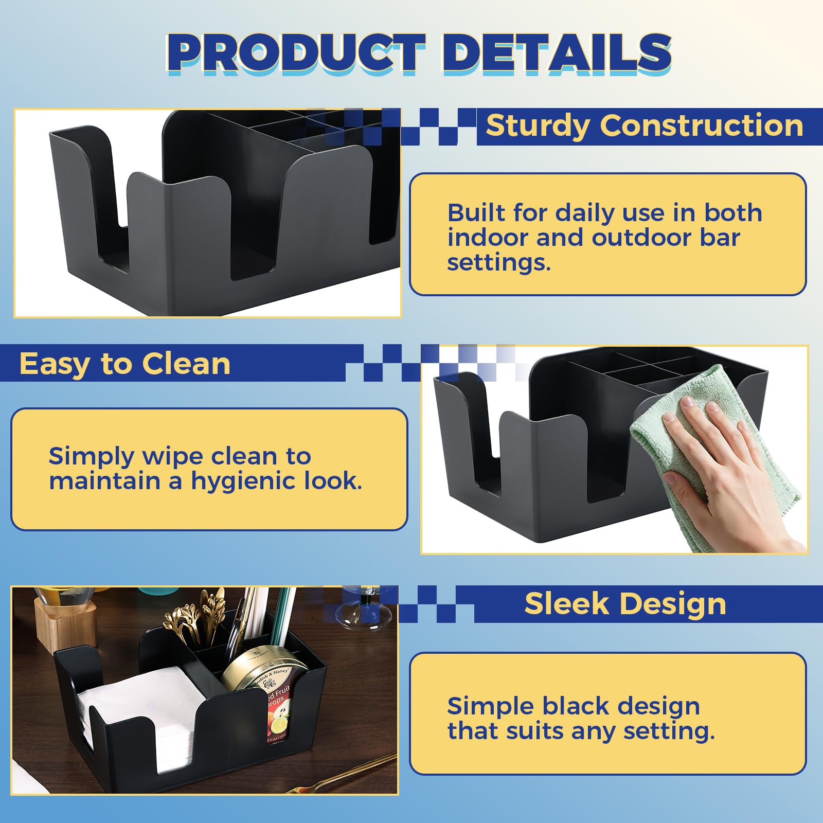 Napkin dispenser and condiments organiser on counter
