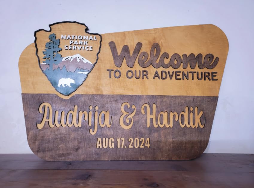 National Park Service welcome sign in maple wood