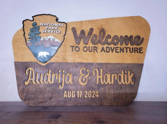 National Park Service welcome sign in maple wood