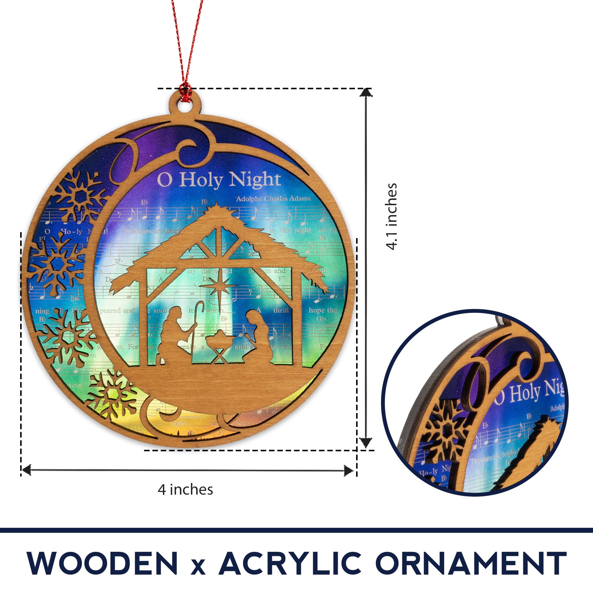 Nativity ornament 2025 laser-cut silhouette on wood and acrylic