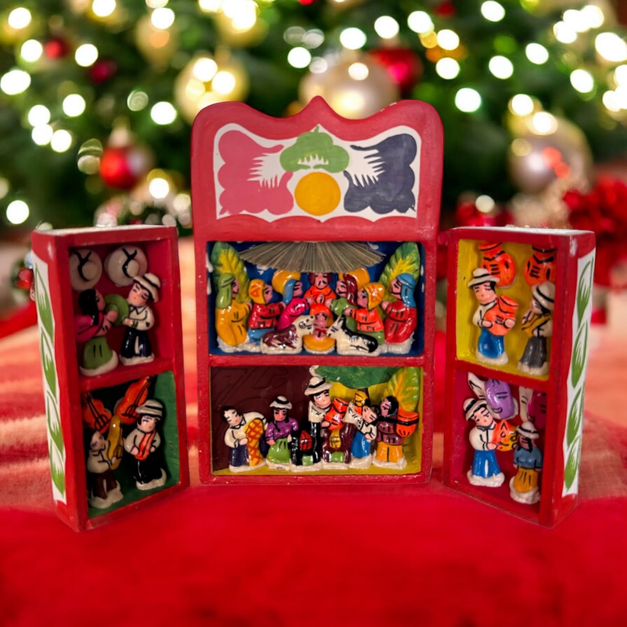 two floor wooden retablo altarpiece nativity scene