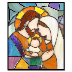 Nativity stained glass inspired magnet featuring Mary Joseph and Baby Jesus