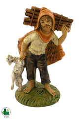Nativity Villager Figurine with Lamb and Bundle of Wood handcrafted in Italy