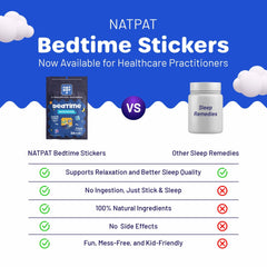 SleepyPatch bed time sticker shown on sleepwear
