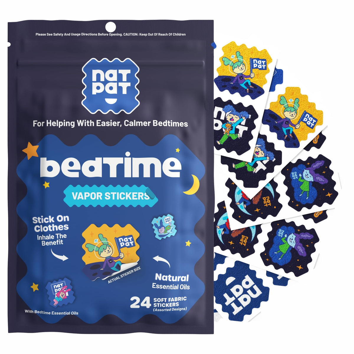 NATPAT Bedtime Sleepy Patch sticker on pajamas for kids and adults