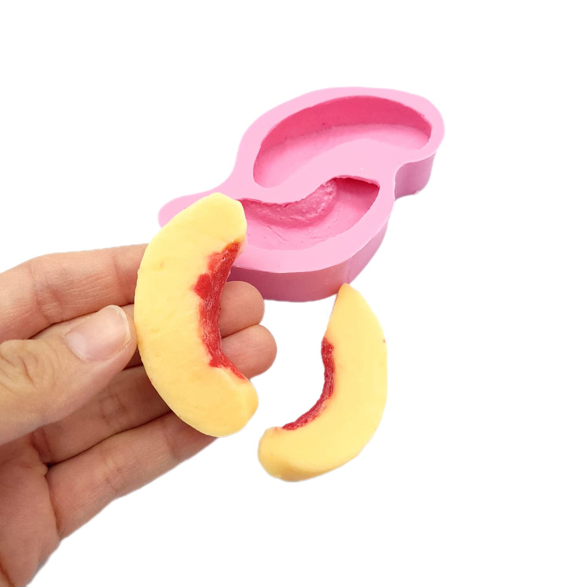 natucraft peach slices 2 cavity silicone mold pink