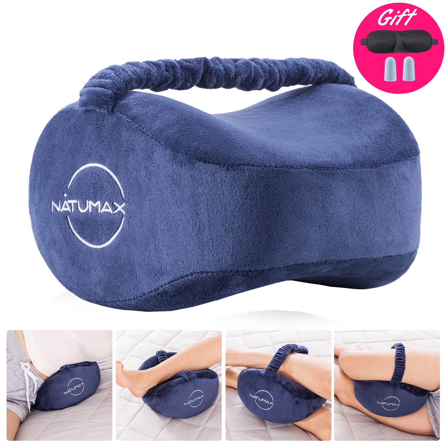 NATUMAX knee pillow with sleep mask and ear plugs included
