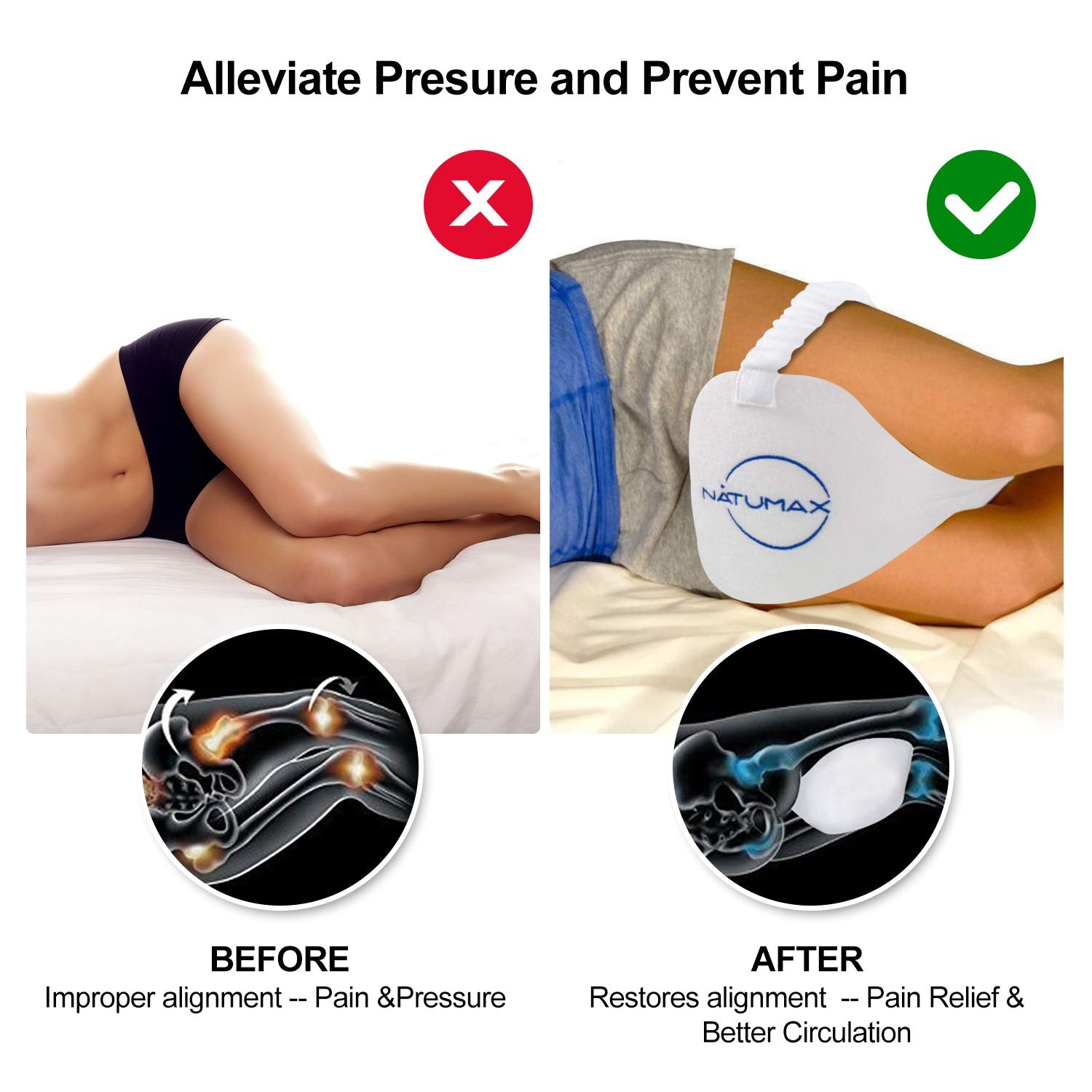 Knee pillow with leg strap for alignment during sleep