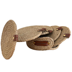 Natural six-piece jute coasters with storage basket