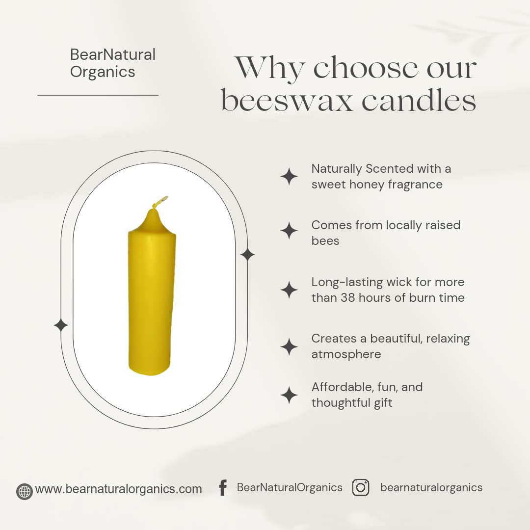 Beeswax pillar candle with organic cotton wick by Bear Natural Organics