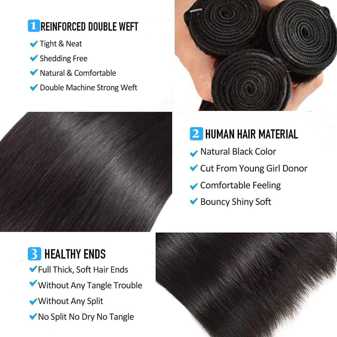 Natural black straight hair bundle 30 inch 50g