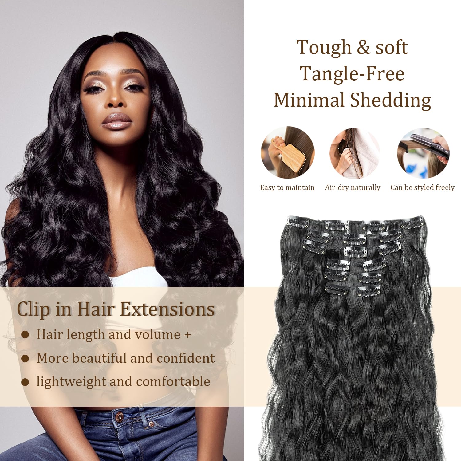 silky long wave clip in extensions ready for events