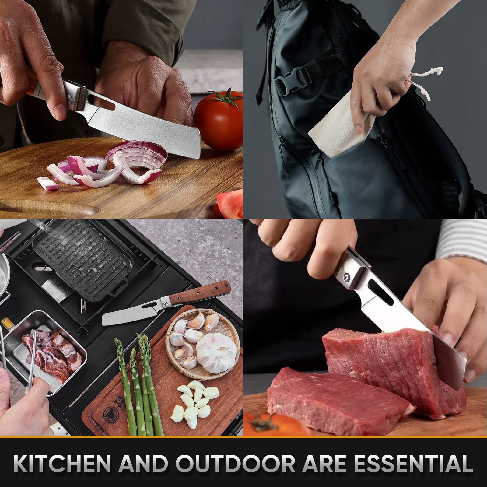 Foldable small chef knife for outdoor cookouts camping