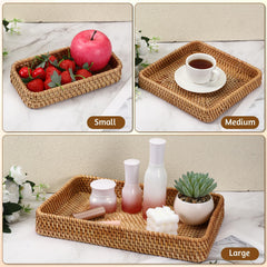 Three-piece rattan tray set large medium small
