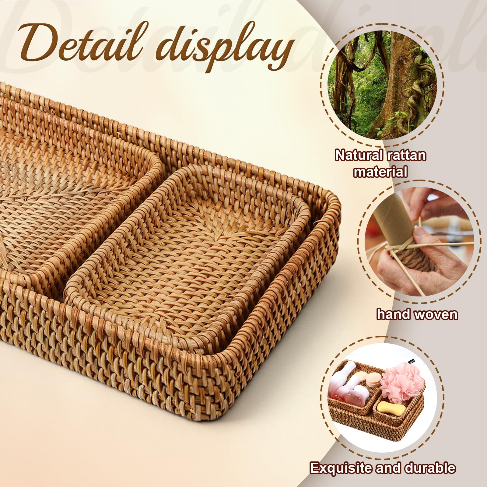 Natural color handwoven rattan trays for decor