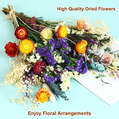 Dried bouquet featuring eucalyptus strawflowers babys breath and lavender