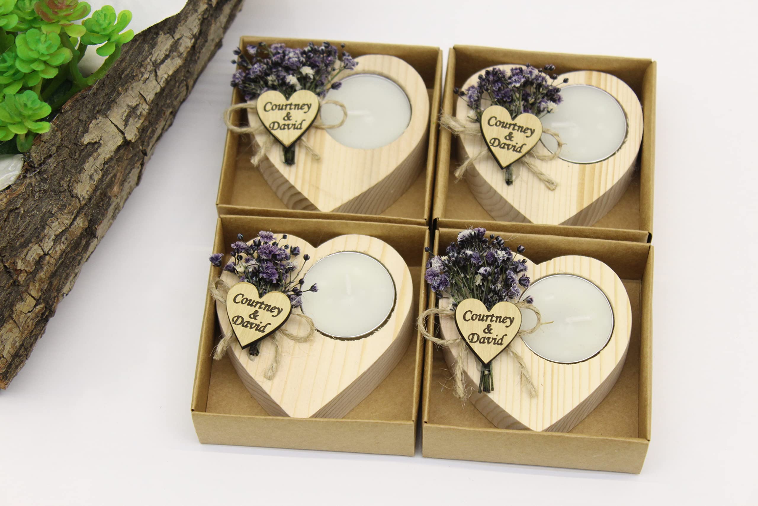 Natural wood heart candle holder with tealight