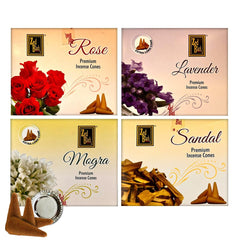 Natural Incense Cones Rose Lavender Mogra Jasmine Sandalwood four scents set